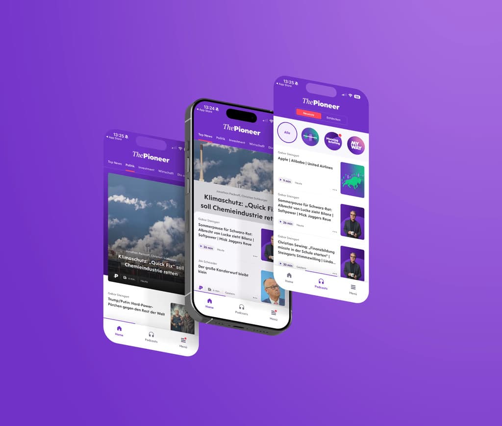 Mobile views of The Pioneer news platform